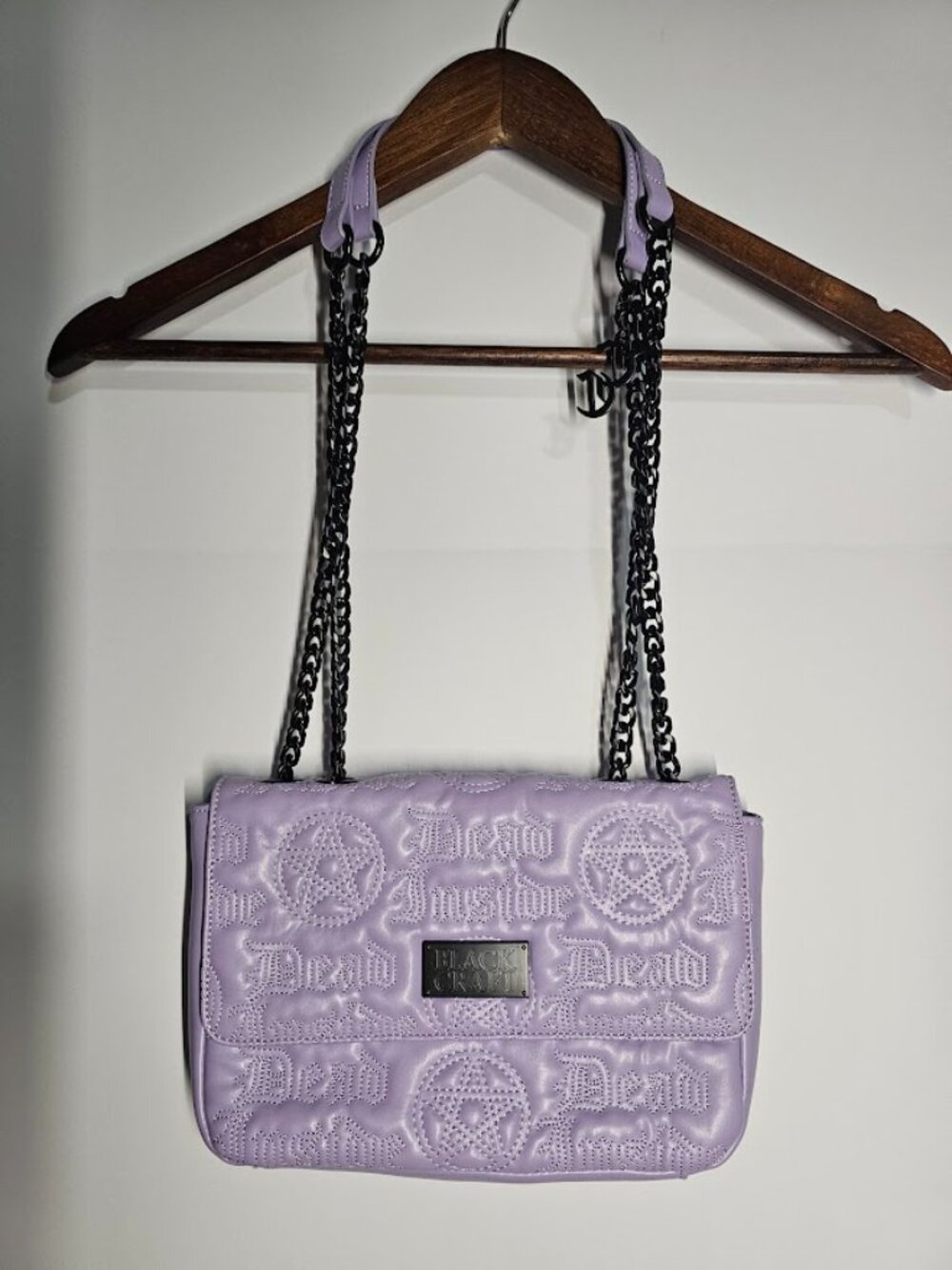 Blackcraft Cult Lavender Quilted "Dead Inside" Crossbody Bag Pentagram Goth